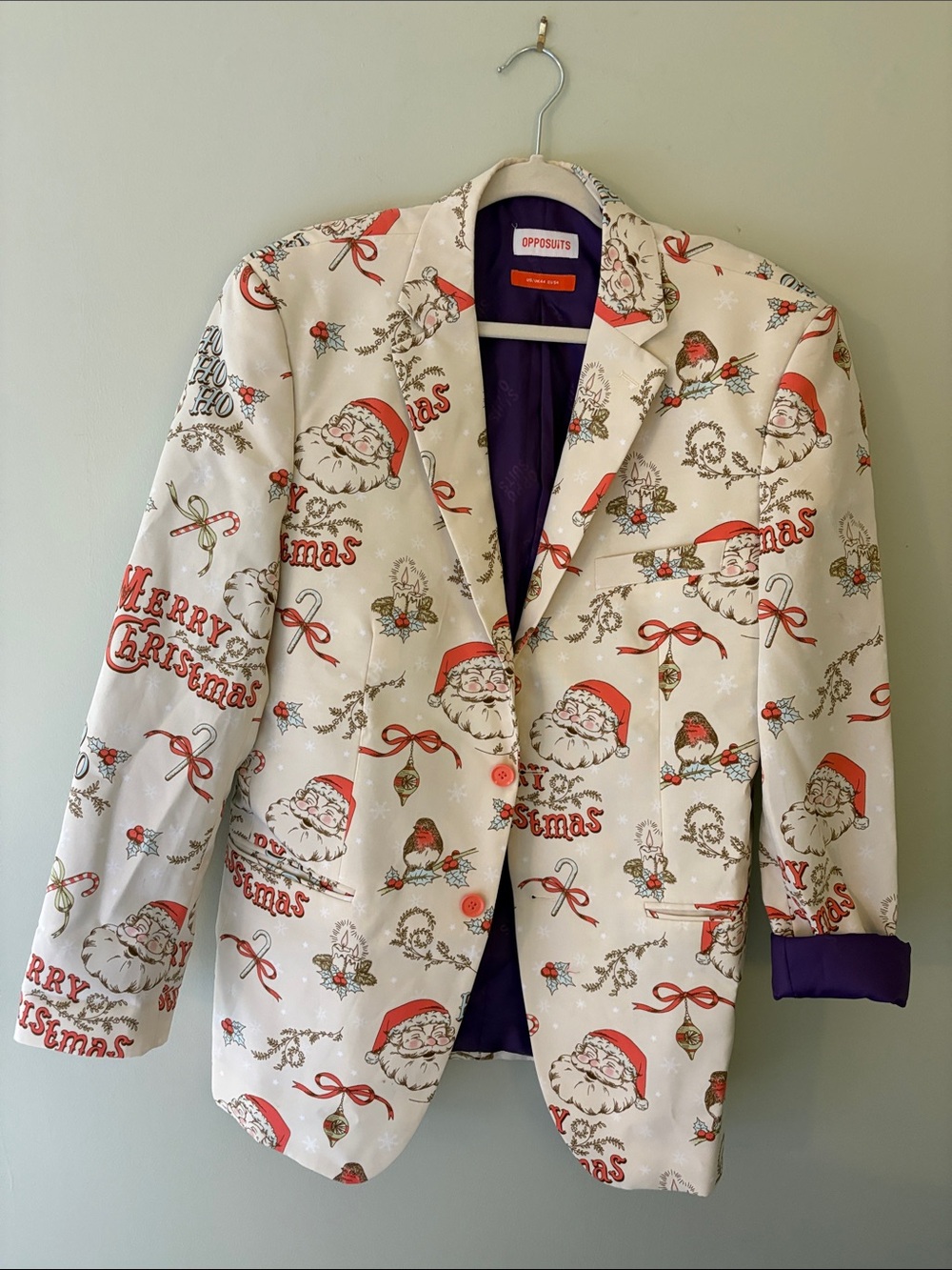 OppoSuits Cream Blazer with Red Santa Holiday Print